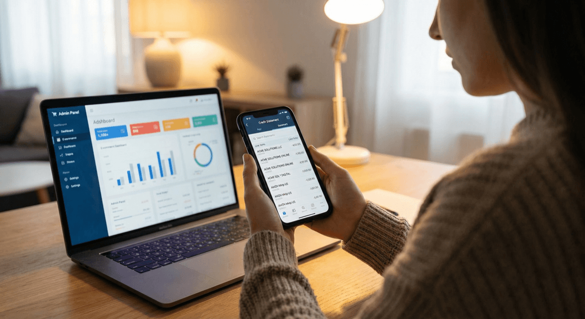 Business owner checking billing descriptor line items on their phone statement