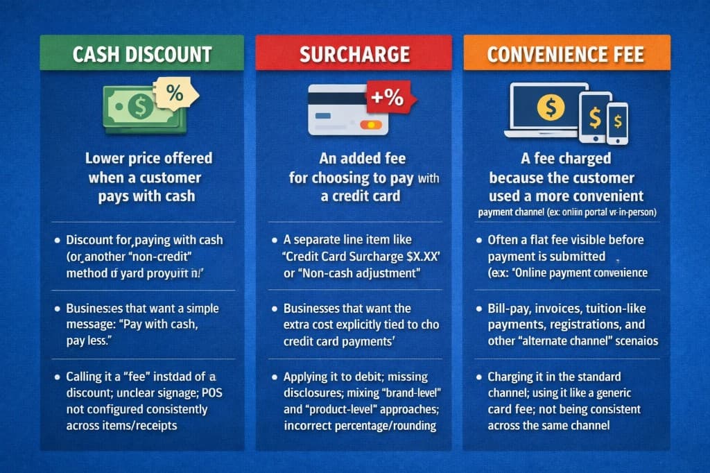 Cash discount, surcharge, and convenience fee details explained