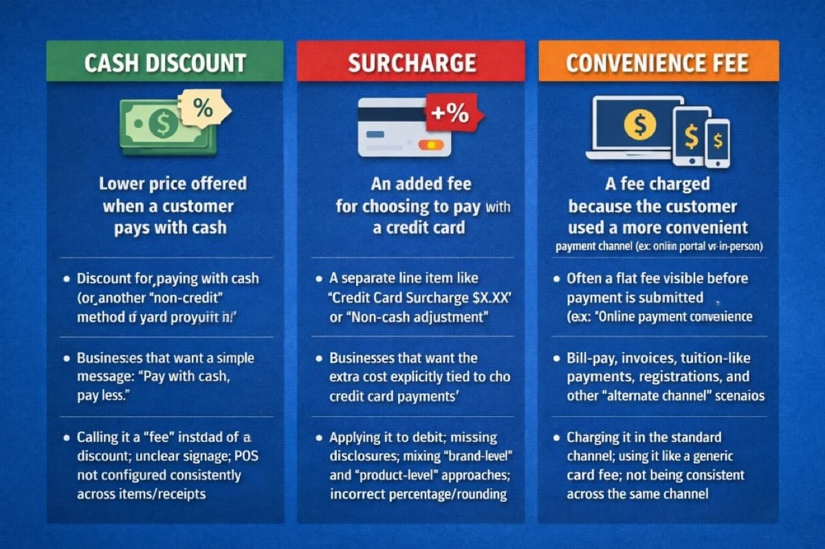 Cash discount, surcharge, and convenience fee details explained