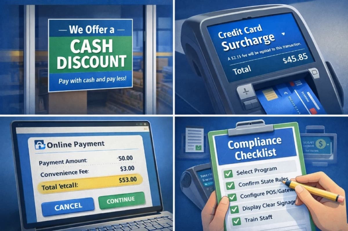 Cash discount, surcharge, and convenience fee setup compliance checklist