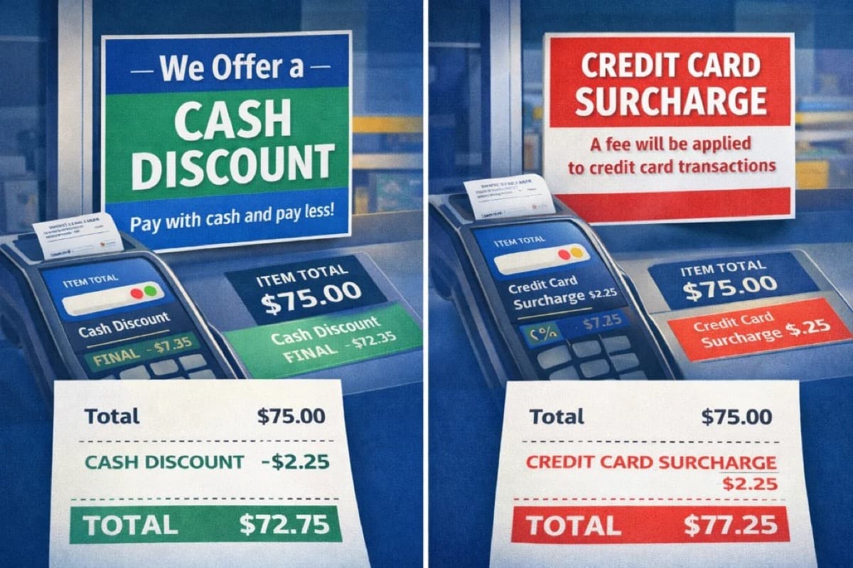 Cash discount vs surcharge receipt comparison