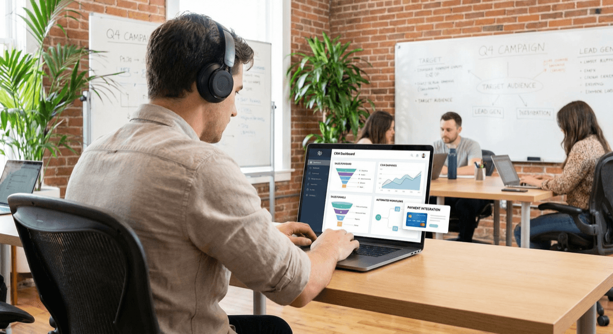 Payment processing integrated with CRM and business dashboard