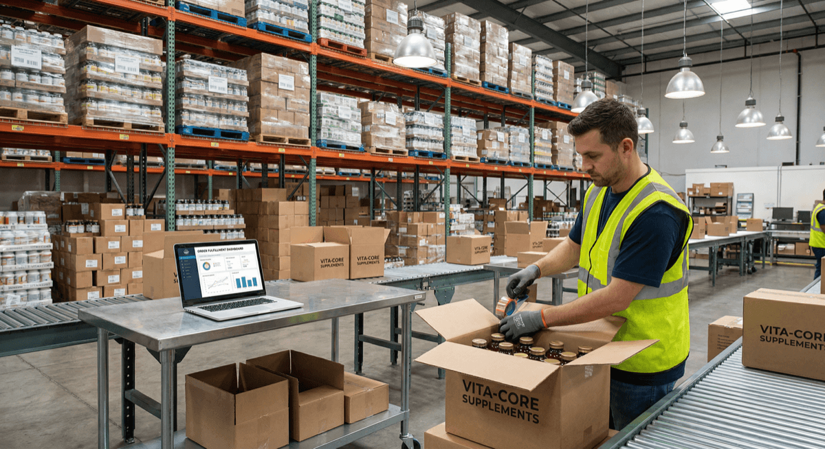 Supplement fulfillment warehouse packing orders for ecommerce