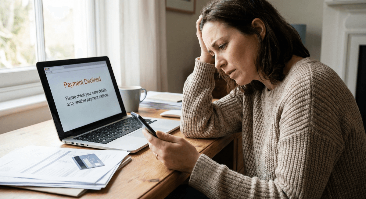Frustrated customer seeing a payment declined error on their screen