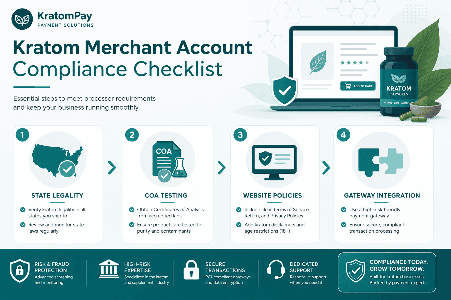Supplement and kratom merchant account compliance requirements
